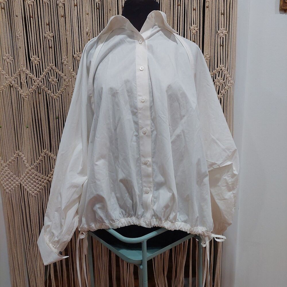 Fe Noel White Lyte Poet Designer Shirt Japanese Cotton Long Sleeves Sz L USA